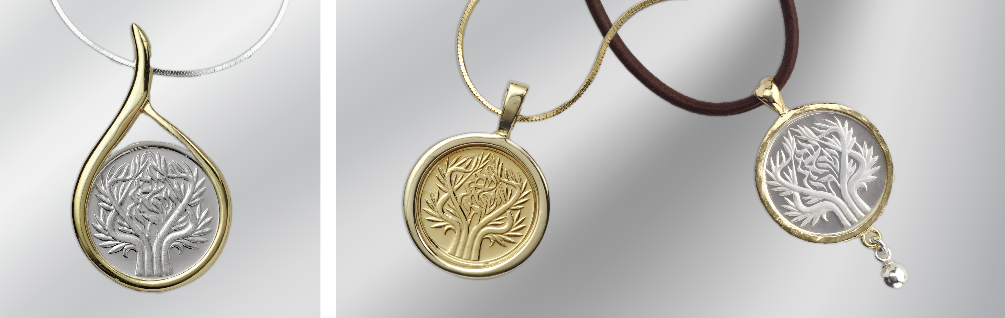 עדליון עץ החיים - תכשיטי כסף זהב 14 קראט בשילוב מדליית עץ החיים