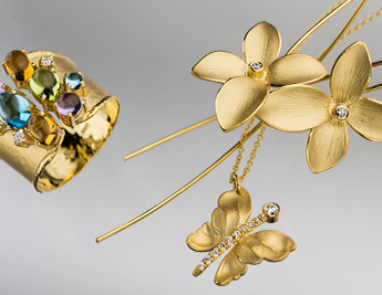קולקציית פרח ופרפר - תכשיטי זהב 14 קראט אבני חן ויהלומים
